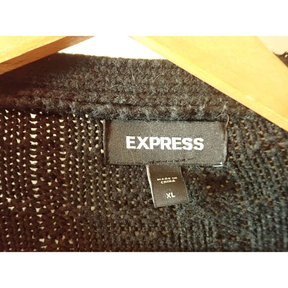 Express Women's XL Black Textured Cardigan Sweater Jacket Chain Fringe Trim - Picture 8 of 8